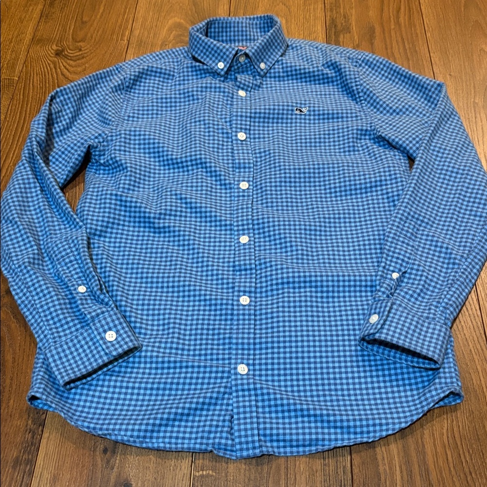 Vineyard Vines Blue Gingham Boys Flannel Shirt - Picture 4 of 9